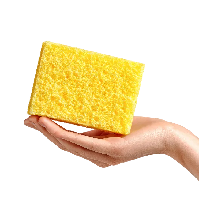Hand Holding Yellow Cleaning Sponge