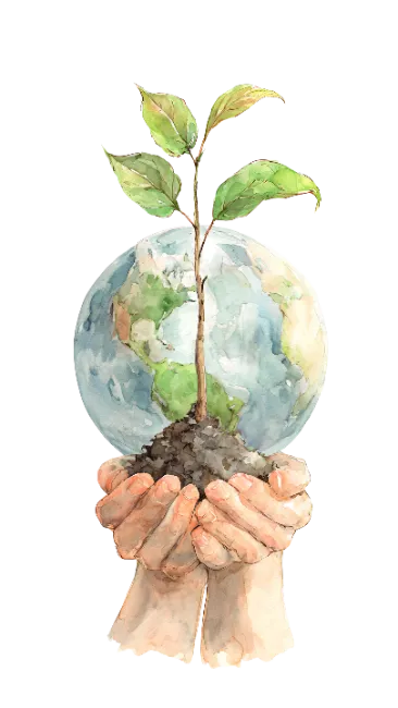 Hands Holding Globe with Sprout Watercolor