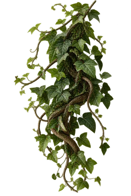 Hanging Green Ivy Leaves on Twisted Woody Vines