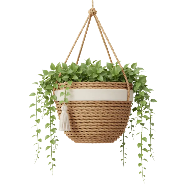Hanging Plant in Woven Pot
