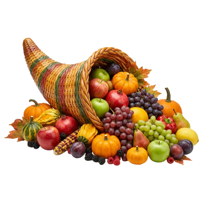 Harvest Cornucopia Filled with Fresh Fruits and Vegetables
