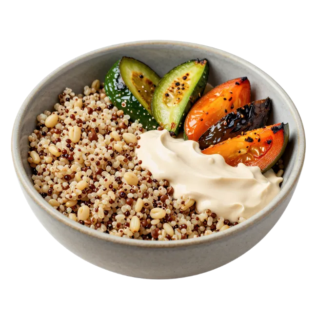 Healthy Quinoa Bowl with Roasted Vegetables and Creamy Sauce