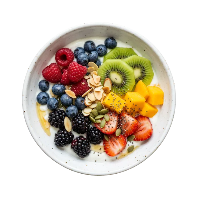 Healthy Yogurt Smoothie Bowl with Fresh Fruits and Nuts