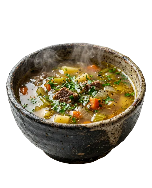 Hearty Beef and Vegetable Soup in a Rustic Bowl