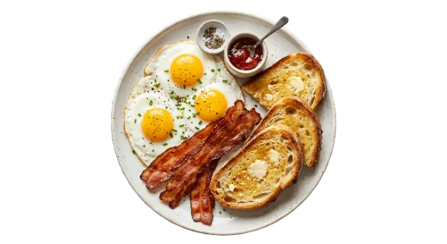 Hearty Breakfast Plate with Eggs and Bacon