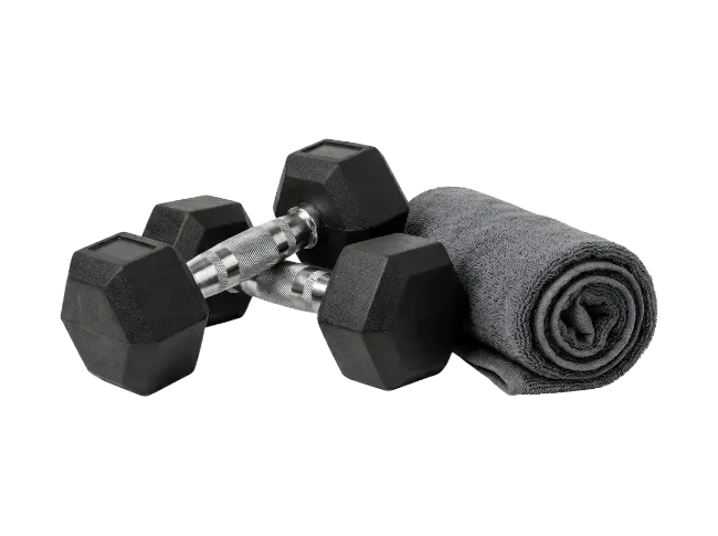 Hex Dumbbells and Gym Towel