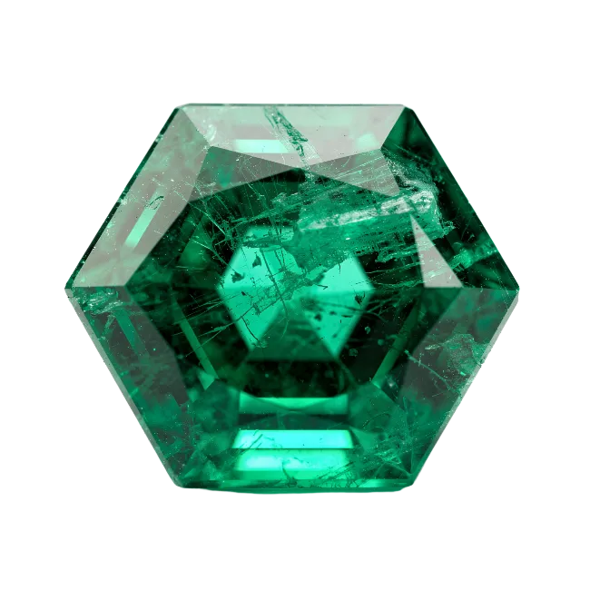 Hexagonal Cut Green Emerald Gemstone