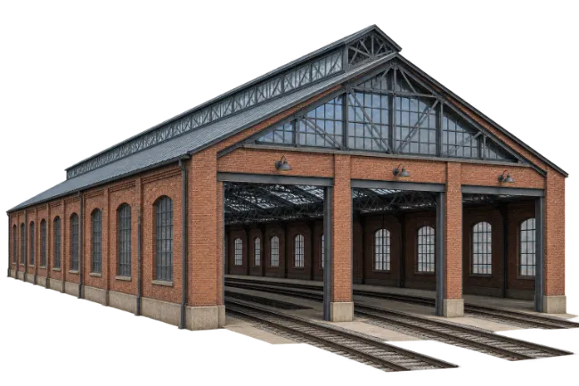 Historic Brick Train Depot with Tracks