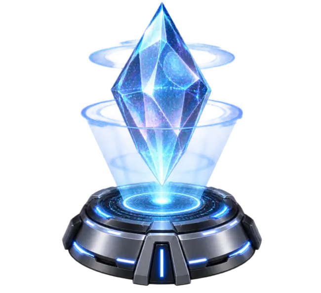 Holographic Blue Crystal on Futuristic Device