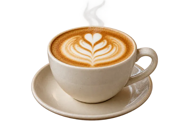 Hot Cappuccino Coffee Cup with Latte Art and Steam