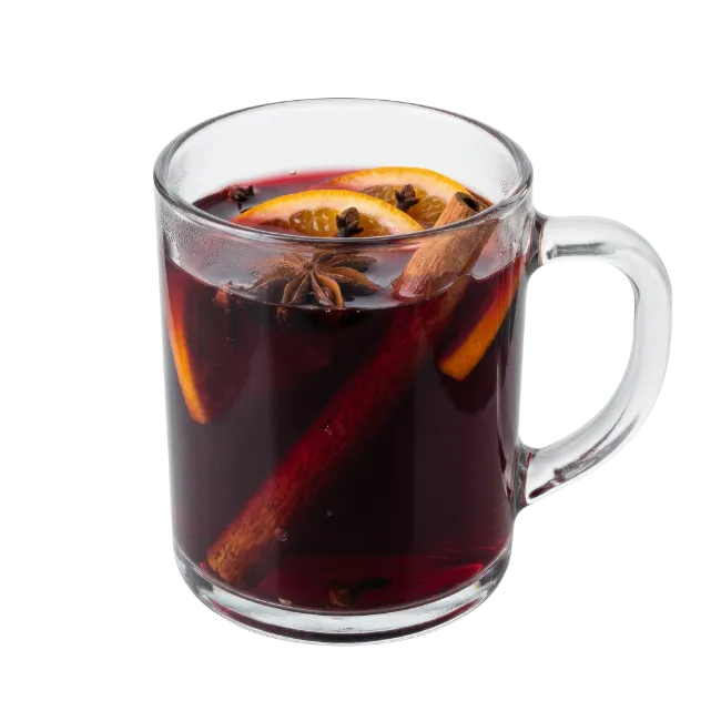 Hot mulled wine with spices in glass mug