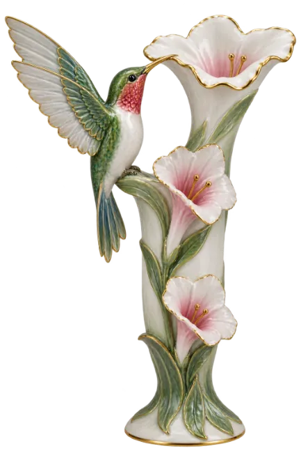 Hummingbird and Floral Porcelain Vase