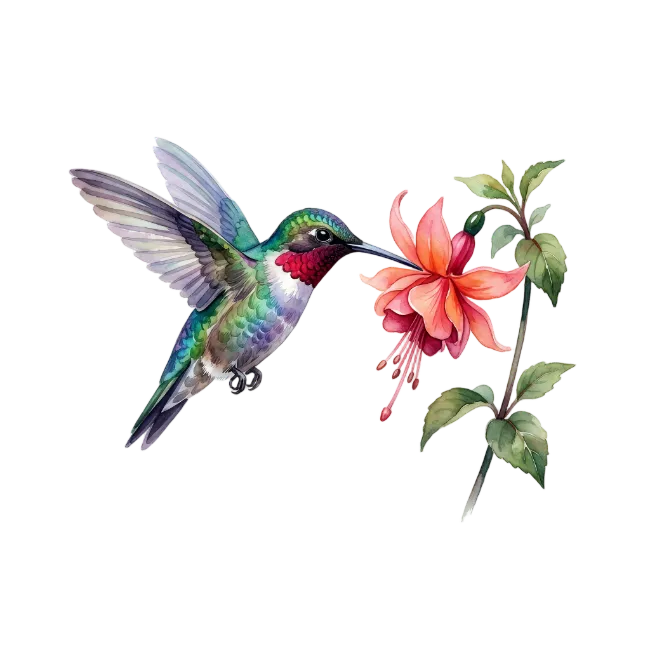 Hummingbird and Flower Watercolor Illustration