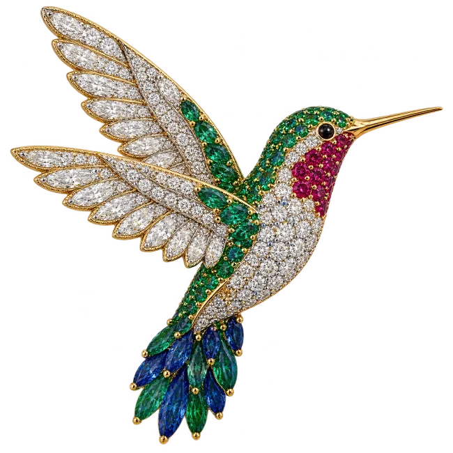 Hummingbird Jeweled Brooch