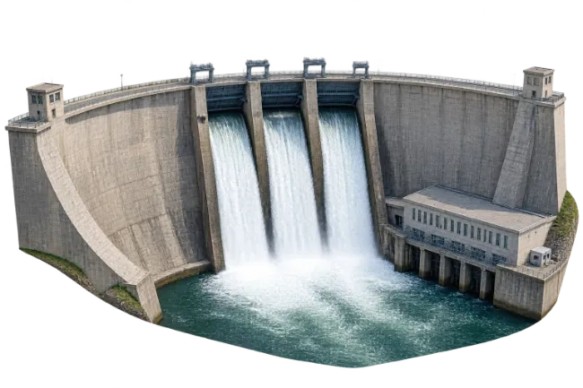 Hydroelectric Dam with Overflowing Water