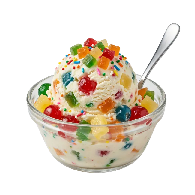 Ice Cream Sundae with Candied Fruit and Spoon
