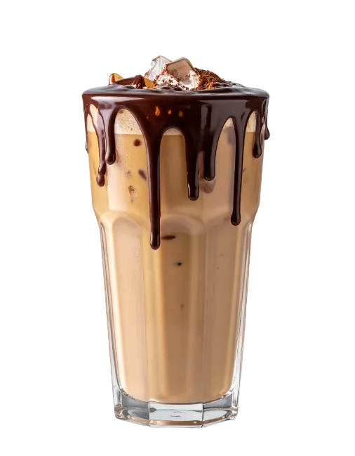 Iced Coffee with Chocolate Drizzle in Glass