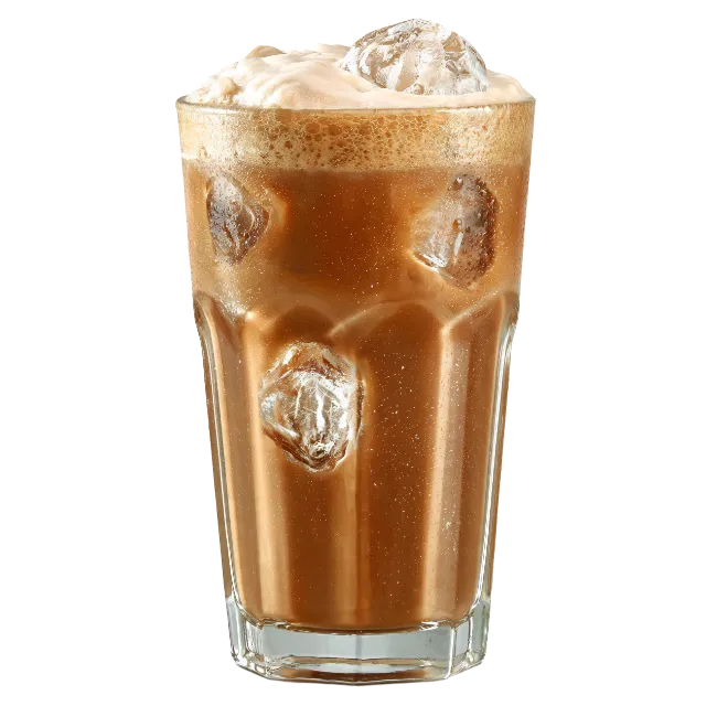 Iced Coffee with Foam and Ice Cubes