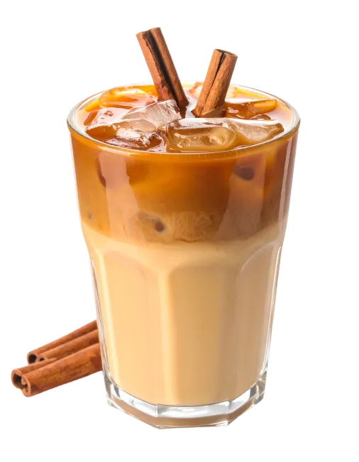 Iced Coffee with Milk and Cinnamon Sticks