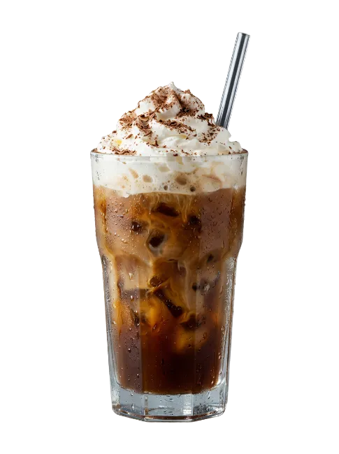 Iced Coffee with Whipped Cream and Straw