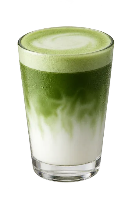 Iced Matcha Green Tea Latte in Clear Glass