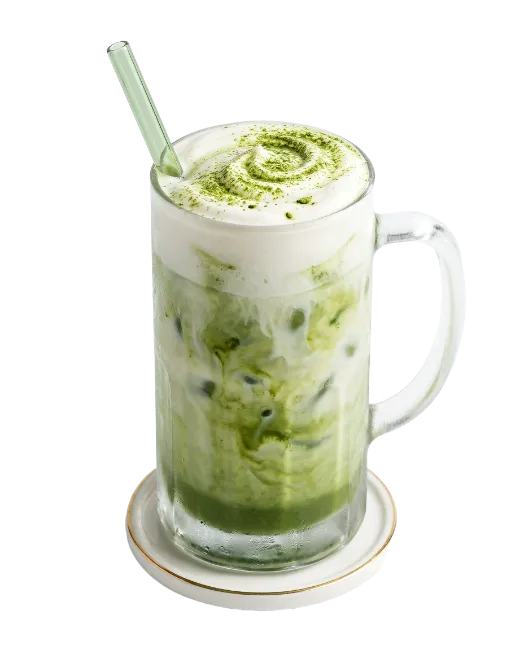 Iced Matcha Green Tea Latte in Glass Mug