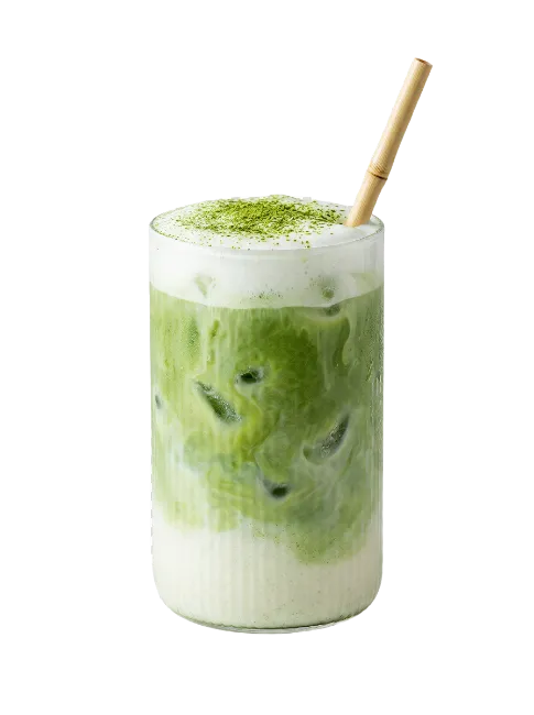 Iced Matcha Green Tea Latte with Bamboo Straw