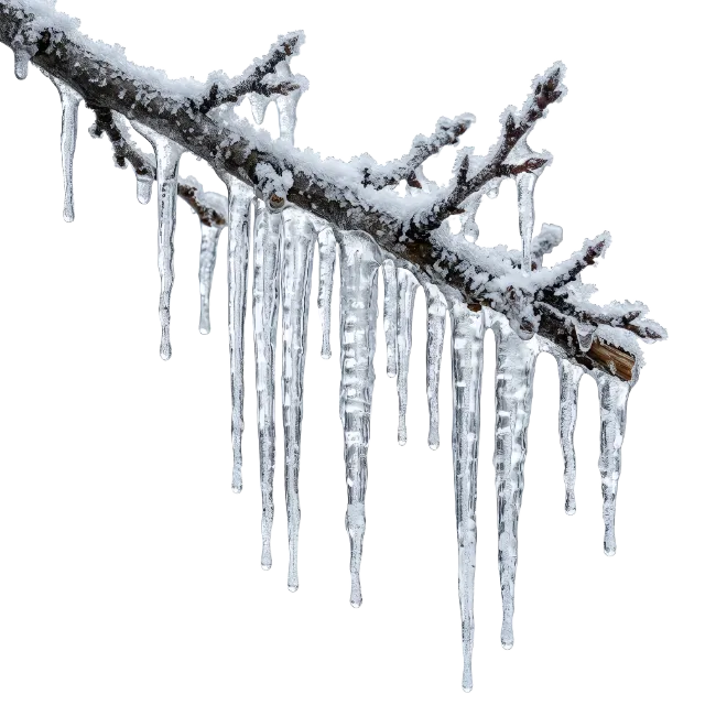 Icicles Hanging From Snow Covered Tree Branch