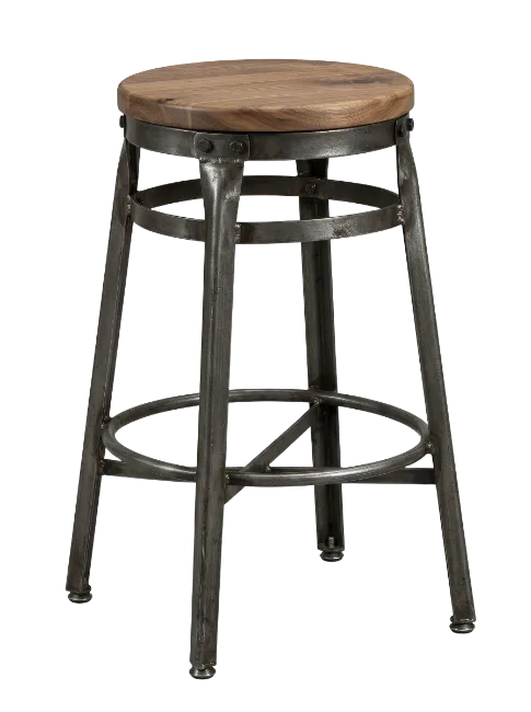 Industrial Bar Stool with Wooden Seat