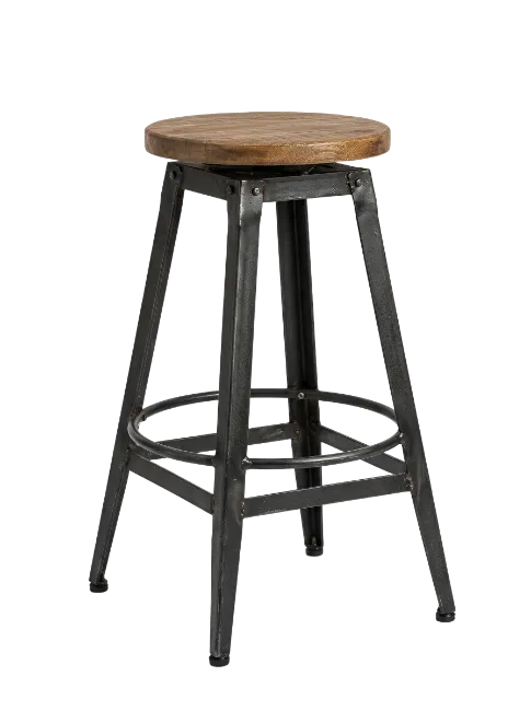 Industrial Bar Stool with Wooden Seat