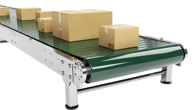 Industrial Conveyor Belt with Cardboard Boxes