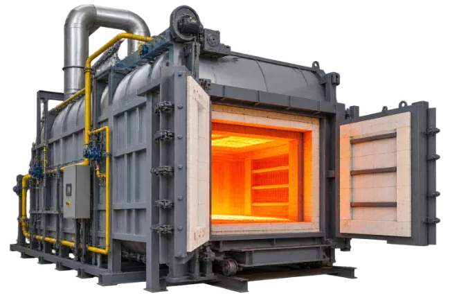 Industrial Heat Treatment Furnace with Glowing Interior
