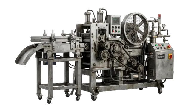 Industrial Manufacturing Machine with Gears and Rollers
