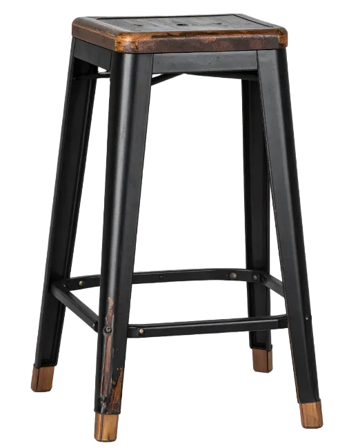 Industrial Metal Bar Stool with Wooden Seat