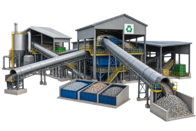 Industrial Recycling Facility with Conveyor Belts