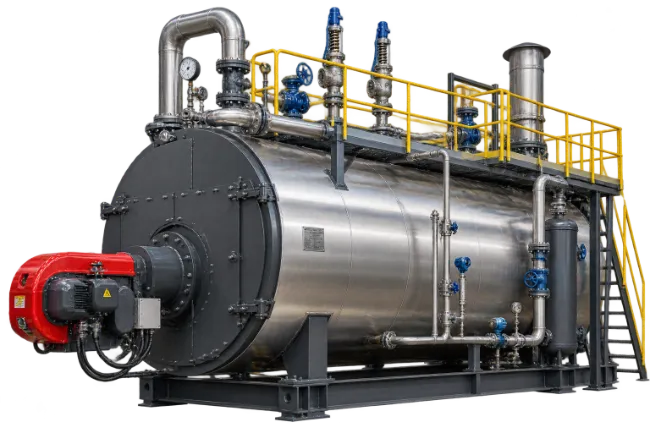Industrial Steam Boiler System with Burner and Piping