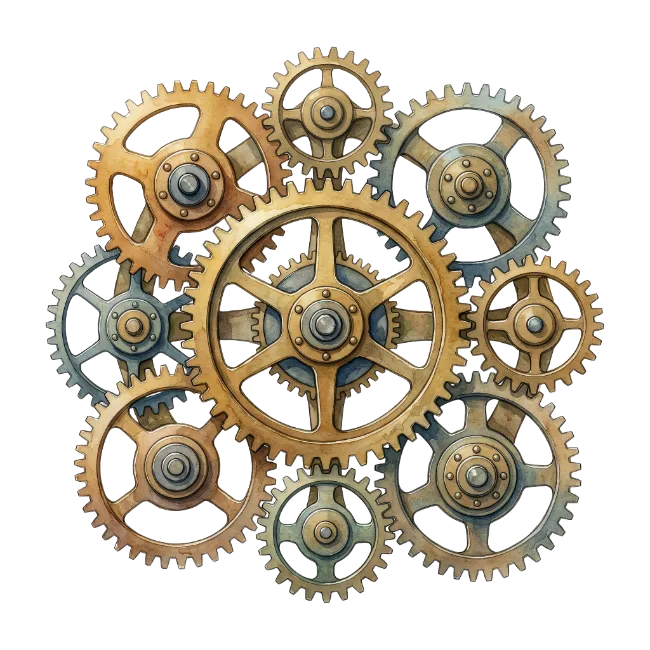 Interlocking Metal Gears and Cogs Mechanism
