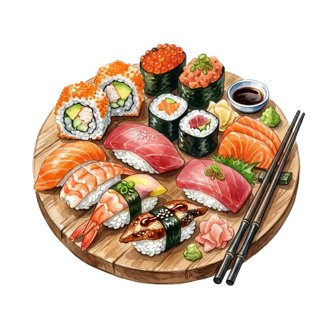 Japanese Sushi Platter with Chopsticks