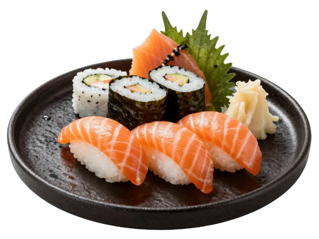 Japanese Sushi Platter with Salmon Nigiri and Rolls