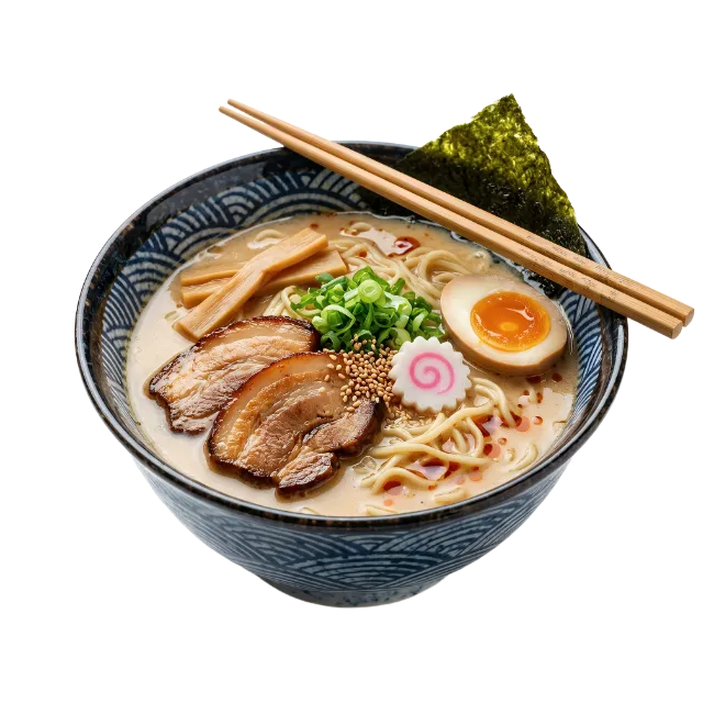Japanese Tonkotsu Ramen Bowl with Pork and Egg