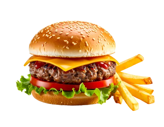 Juicy Cheeseburger and Crispy French Fries