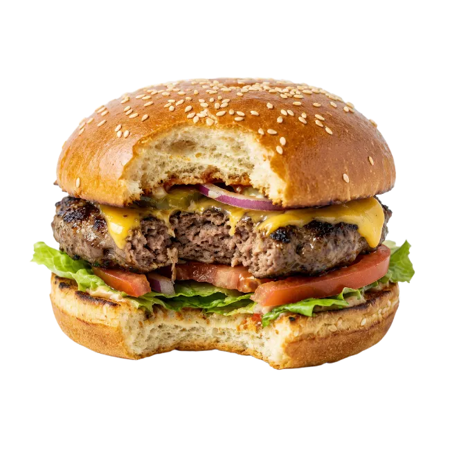 Juicy Cheeseburger with Bite Taken Out