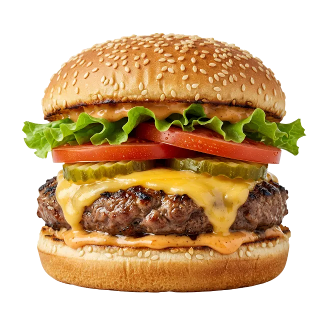 Juicy Cheeseburger with Lettuce and Tomatoes
