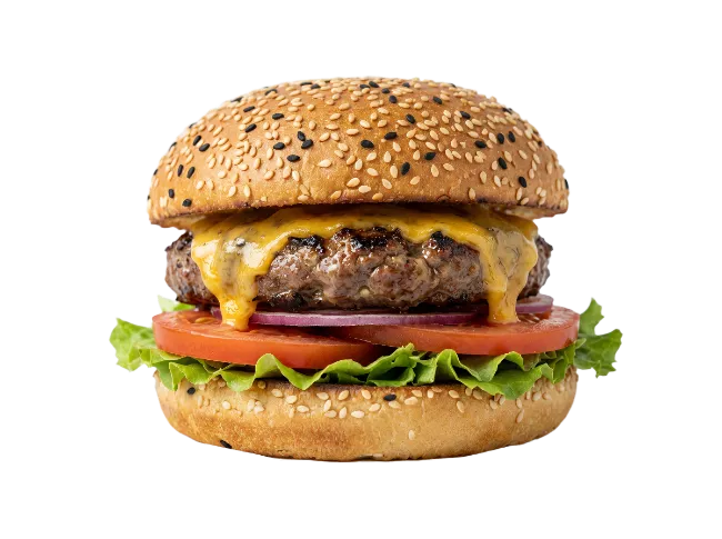 Juicy Cheeseburger with Lettuce Tomato and Onion