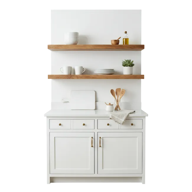 Kitchen Shelves and Countertop Cabinet