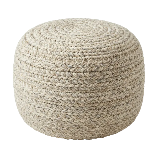 Knitted beige round footstool ottoman