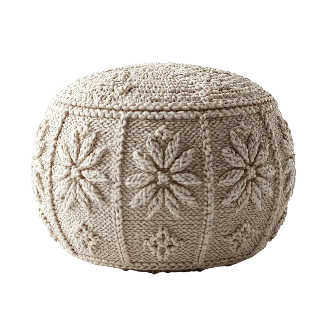Knitted Cream Pouf Ottoman