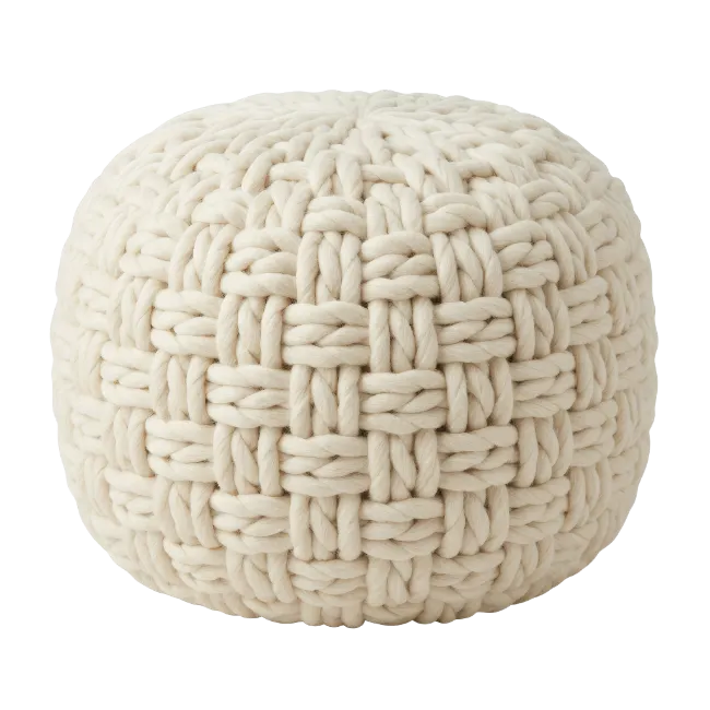 Knitted Cream Pouf Ottoman