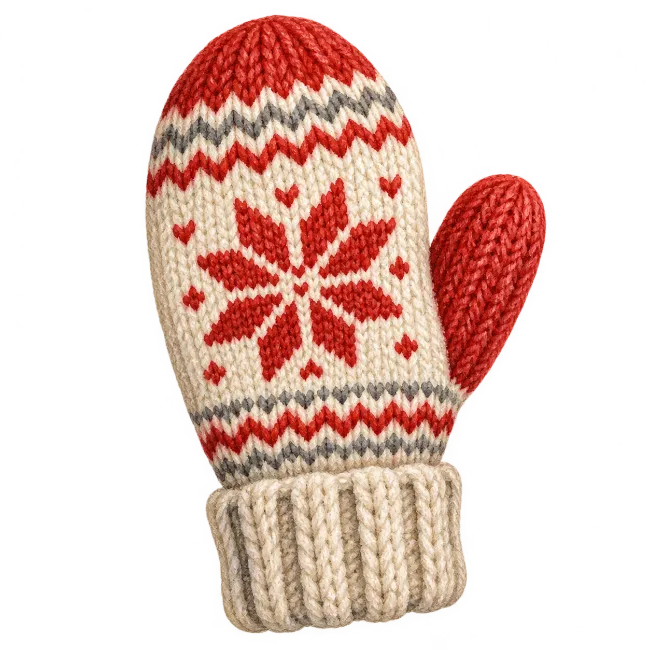 Knitted Winter Mitten with Nordic Pattern