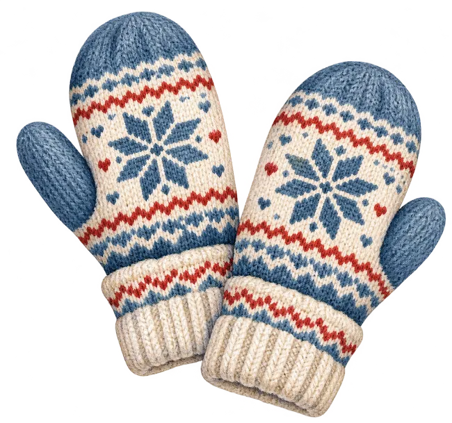 Knitted Winter Mittens with Nordic Pattern